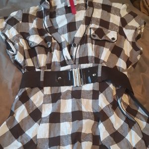 Juniors brown off white and sparkle top with belt